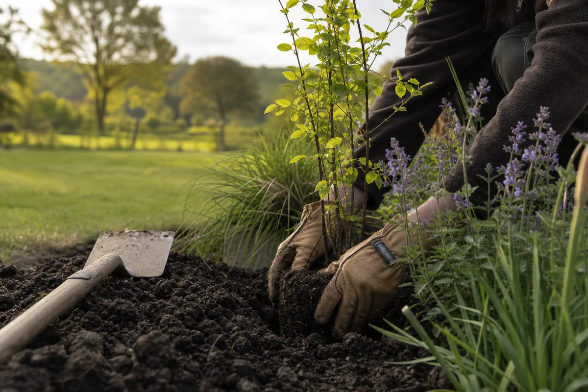 Plantation d&rsquo;une haie champêtre et de massifs de vivaces dans un jardin francilien
