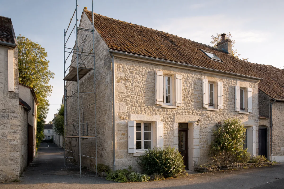 Maison ancienne en pierre d’un village francilien avant travaux d’isolation